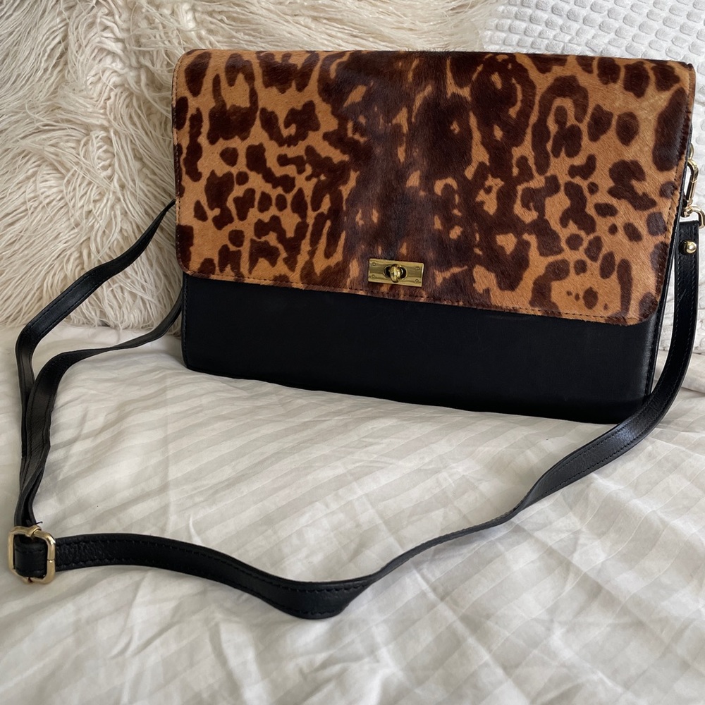 J.Crew Leopard Flap iPad Clutch/Crossbody Bag 100% Genuine Leather
